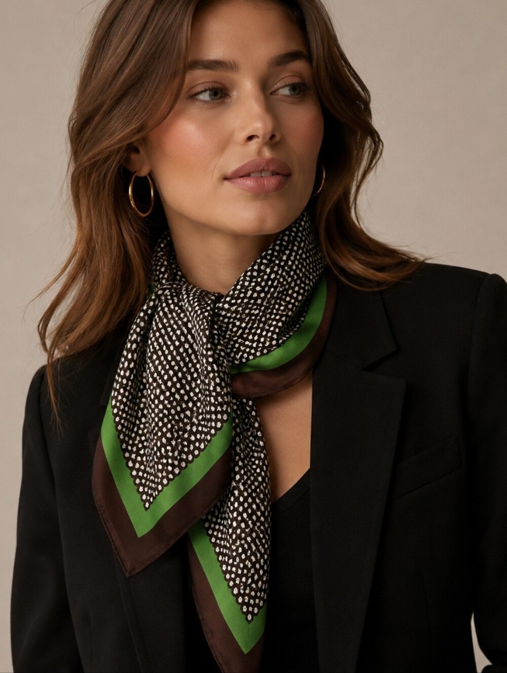NEW 26" Square Fashion Scarf_Green- Brown_ Geometric